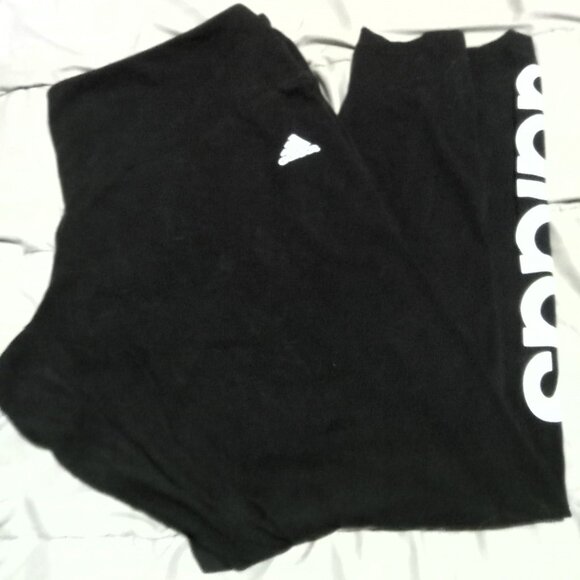 Adidas Black Leggings - Women's Plus Size 3X 3XL - White 'Adidas' Leg Logo - Picture 1 of 3